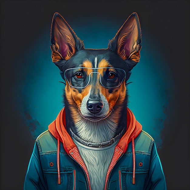 Funny Hipster Cute Dog Art Illustration Perros antropomórficos