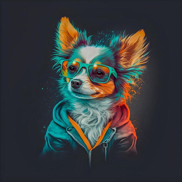 Funny Hipster Cute Dog Art Illustration Perros antropomórficos