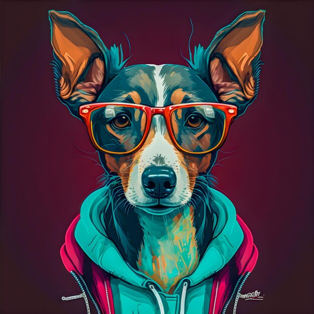 Funny Hipster Cute Dog Art Illustration Perros antropomórficos