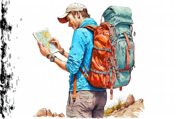 Foto funny_illustration_painting_showing_lost_hiker