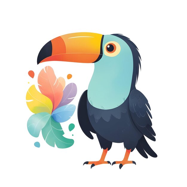 Funny Toucan con arco iris en el fondo ilustración para libros para niños