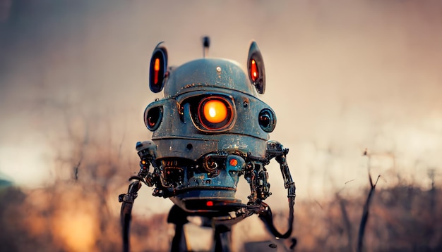Furchtsamer Roboter android Alte Metallmechanismen Zahnräder