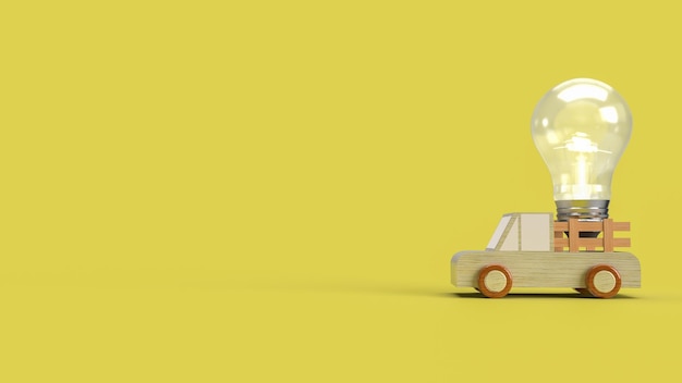 La furgoneta y la bombilla sobre fondo amarillo para negocios o concepto creativo representación 3d