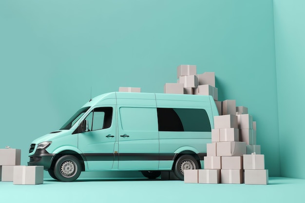 Foto una furgoneta de entrega logística con muchos paquetes