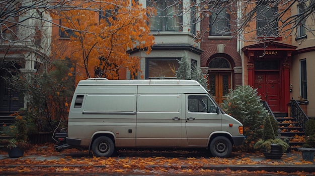 Una furgoneta de entregas estacionada en un barrio residencial genera una ilustración de IA
