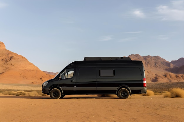 Una furgoneta negra en el desierto