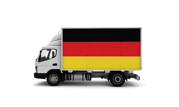 Furgoneta de reparto con el concepto de logística de la bandera de Alemania