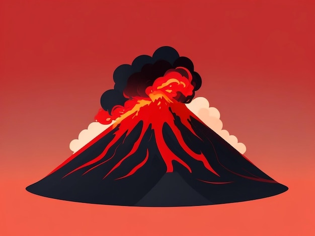 Foto furia de la naturaleza volcán rojo ardiente con lava y humo imagen generada por ia