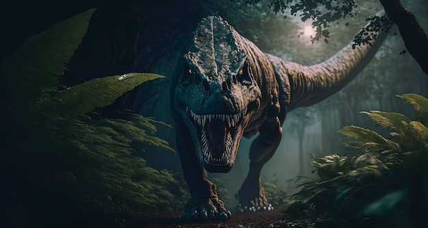 Furious TREX correndo em ação na selva Generative AI