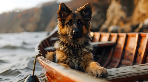 Furry Sailor German Shepherd Erforschen Sie die Wunder am Wasser Generative KI