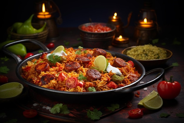 Fusão de chorizo biryani picante