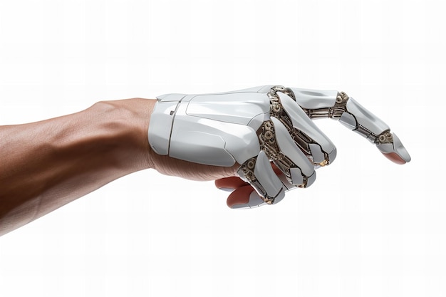 Foto fusão tecnológica mão humana e robótica interconectadas