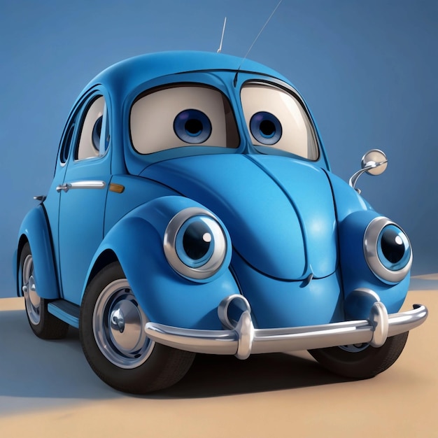 Foto fusca azul bonito com olhos de desenho animado pixar ar