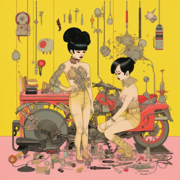 Foto la fusión artística 'rockabilly mechanic' por michael deforge christopher corr hsiao ron cheng we también está incluido en el elenco.