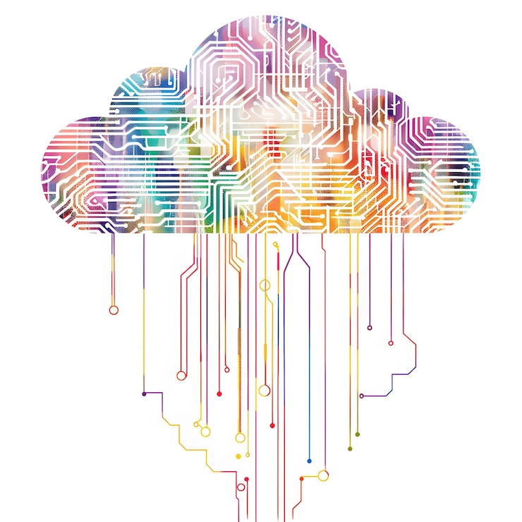 Foto la fusión de la computación en la nube y la inteligencia artificial ilustración conceptual aislada en