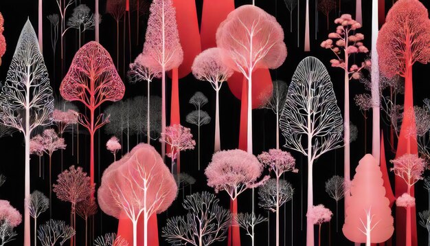 La fusión encantadora del bosque de nanocables negros en medio del coral rojo luz rosa felicidad