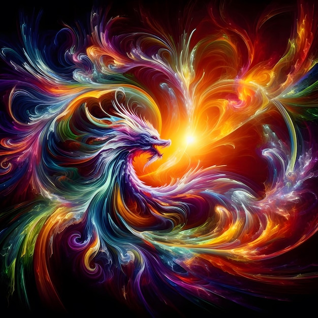 Fusion flare dragon Abstracto Forma colorida de tonos vibrantes y fondo dinámico