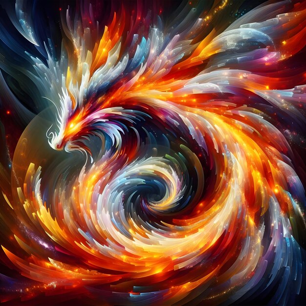 Fusion flare dragon Abstracto Forma colorida de tonos vibrantes y fondo dinámico
