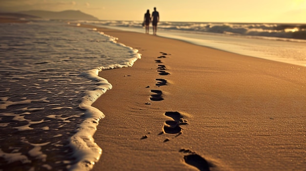 Fußabdrücke am Sandstrand symbolisieren gemeinsame Abenteuer und bedeutungsvolle Verbindungen