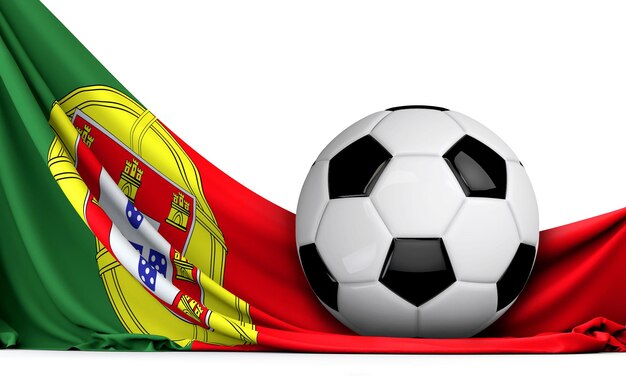 Fußball auf der Flagge Portugals Fußballhintergrund 3D-Rendering