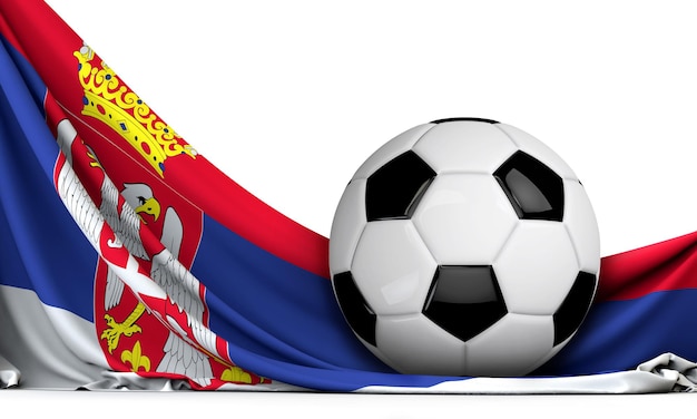 Fußball auf der Flagge Serbiens Fußballhintergrund 3D-Rendering