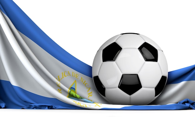 Fußball auf der Flagge von Nicaragua Fußballhintergrund 3D-Rendering