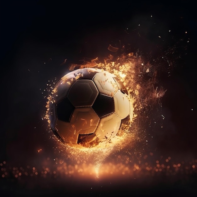 Fußball brennt mit Feuer auf schwarzem Hintergrund Generative KI