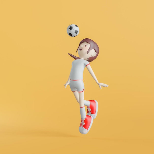 Fußball Cartoon Charakter Mädchen stellt 3D-Rendering