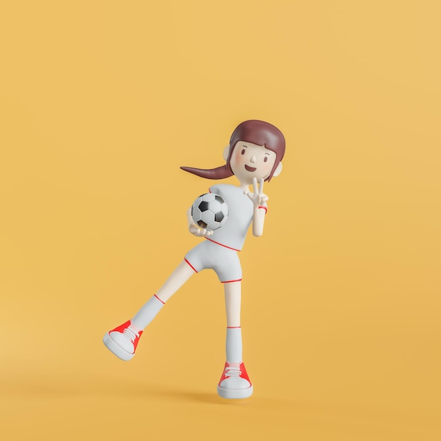 Fußball Cartoon Charakter Mädchen stellt 3D-Rendering