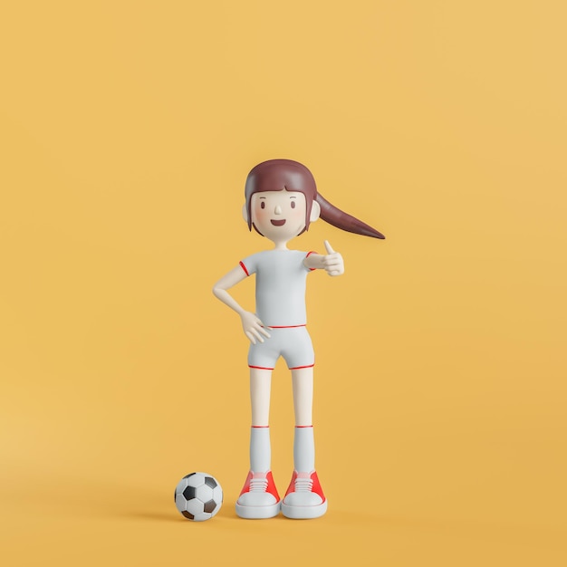 Fußball Cartoon Charakter Mädchen stellt 3D-Rendering