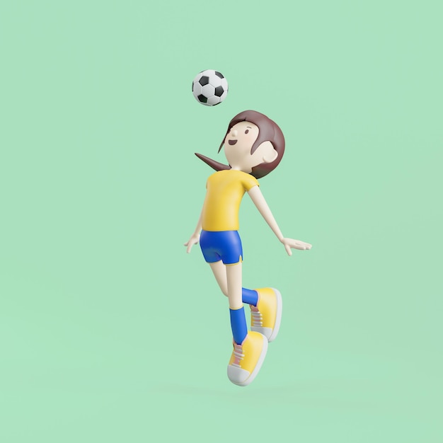 Fußball Cartoon Charakter Mädchen stellt 3D-Rendering