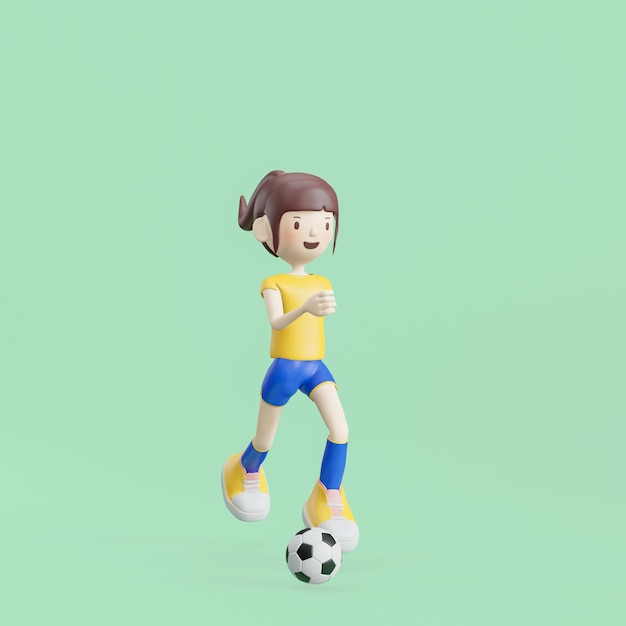 Fußball Cartoon Charakter Mädchen stellt 3D-Rendering