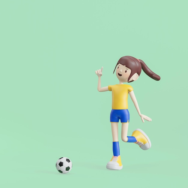 Fußball Cartoon Charakter Mädchen stellt 3D-Rendering