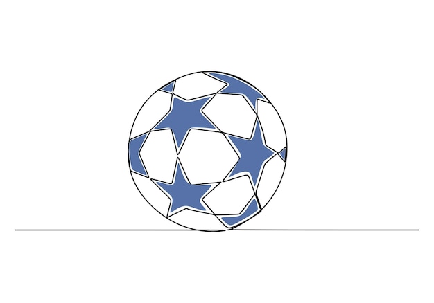Foto fußball, eine linie, die kontinuierlich handgezeichnetes sportthema-objekt zeichnet
