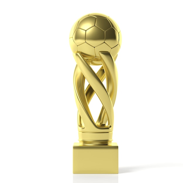 Fußball Fußball goldene Trophäe isoliert auf weißem Hintergrund 3D-Darstellung