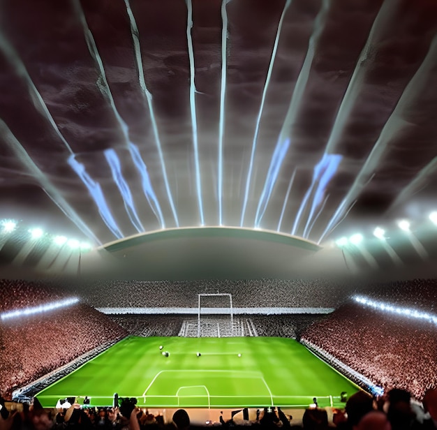 Fußball-Fußballstadion mit Scheinwerfern, Foto AI generiert