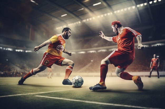 Fußball Futsal Ball und Mann Mannschaftsspieler Hallenfußball Sporthalle Werbequalität Generative KI
