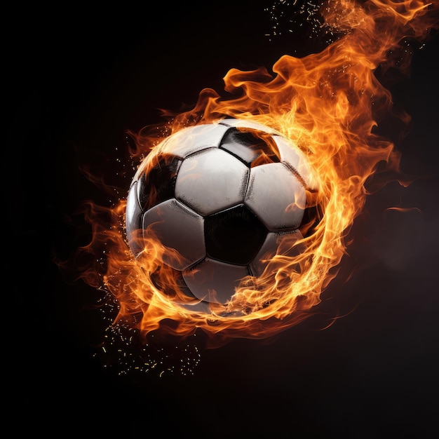 Fußball im Feuer auf schwarzem Hintergrund, Bild erzeugt von KI