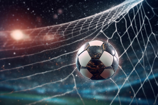 Fußball im Tornetz 3D-Rendering getöntes Bild