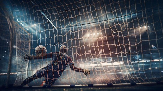 Fußball im Tornetz Selektiver Fokus Tonedgenerative ai