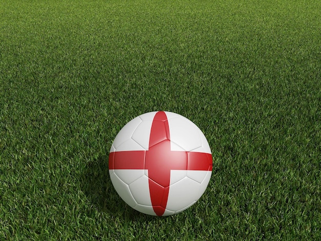 Fußball in England Flagge auf grünem Gras 3D-Rendering