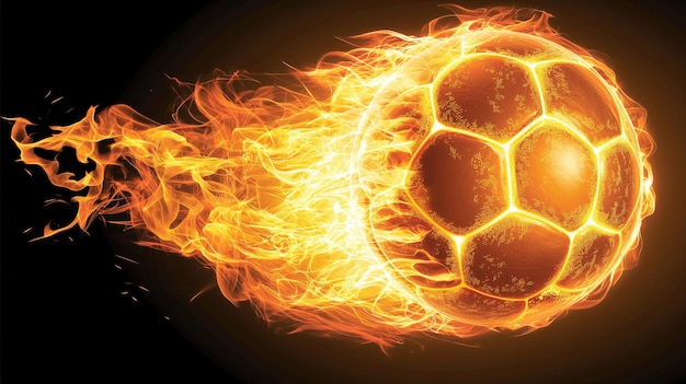 Foto fußball in flammen, isoliert auf schwarzem hintergrund