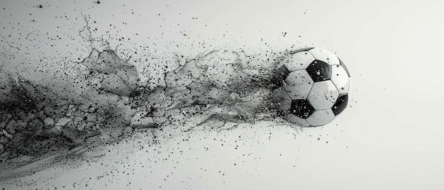 Foto fußball mit explosion von isolierten partikeln auf grauem hintergrund