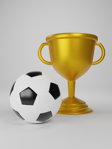 Fußball mit Goldtrophäe 3D-Rendering