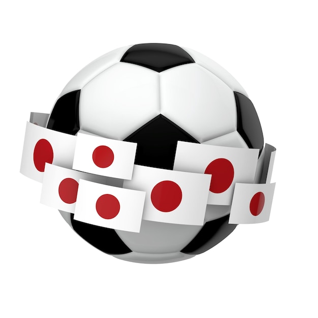 Fußball mit japanischer Flagge vor einem weißen Hintergrund 3D-Rendering