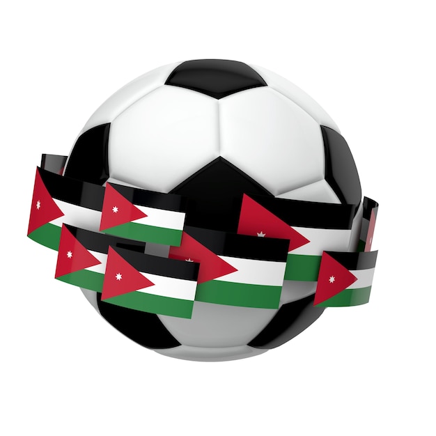 Fußball mit jordanischer Flagge vor einem weißen Hintergrund 3D-Rendering