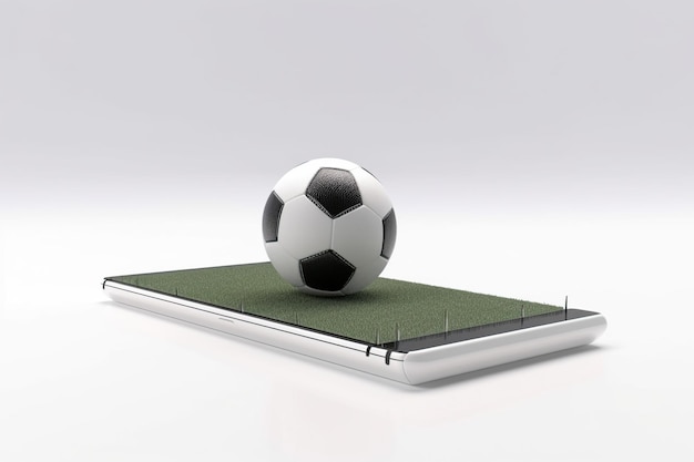 Fußball mit Smartphone auf weißem Hintergrund Anwendung zum Ansehen von Fußballspielen