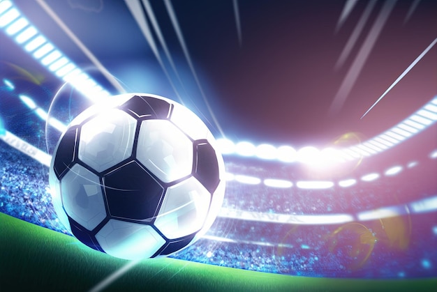 Fußball oder Fußball fliegen im Stadion durch die Luft