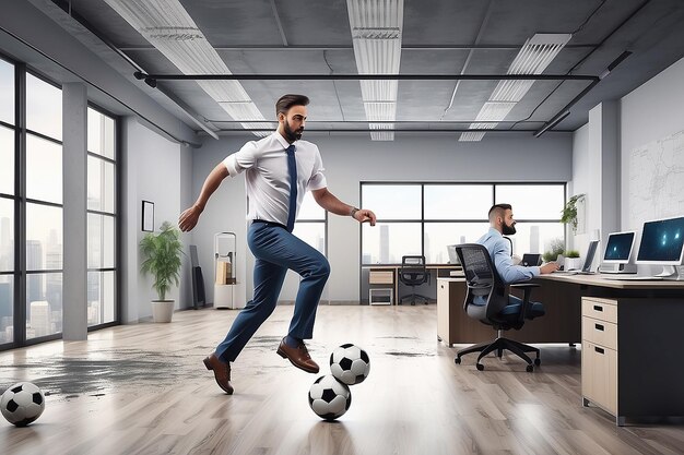 Foto fußball spielen im büro mischmedien