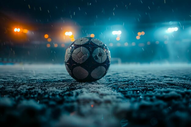 Foto fußball-spotlight faszinierende nahaufnahme in der mitte des stadions unter den scheinwerfern